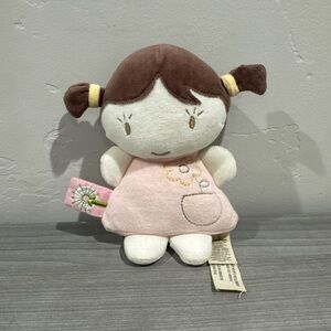 DANDELION Baby Doll Organic Cotton Plush Girl Doll All Natural 8” Rattle Brown